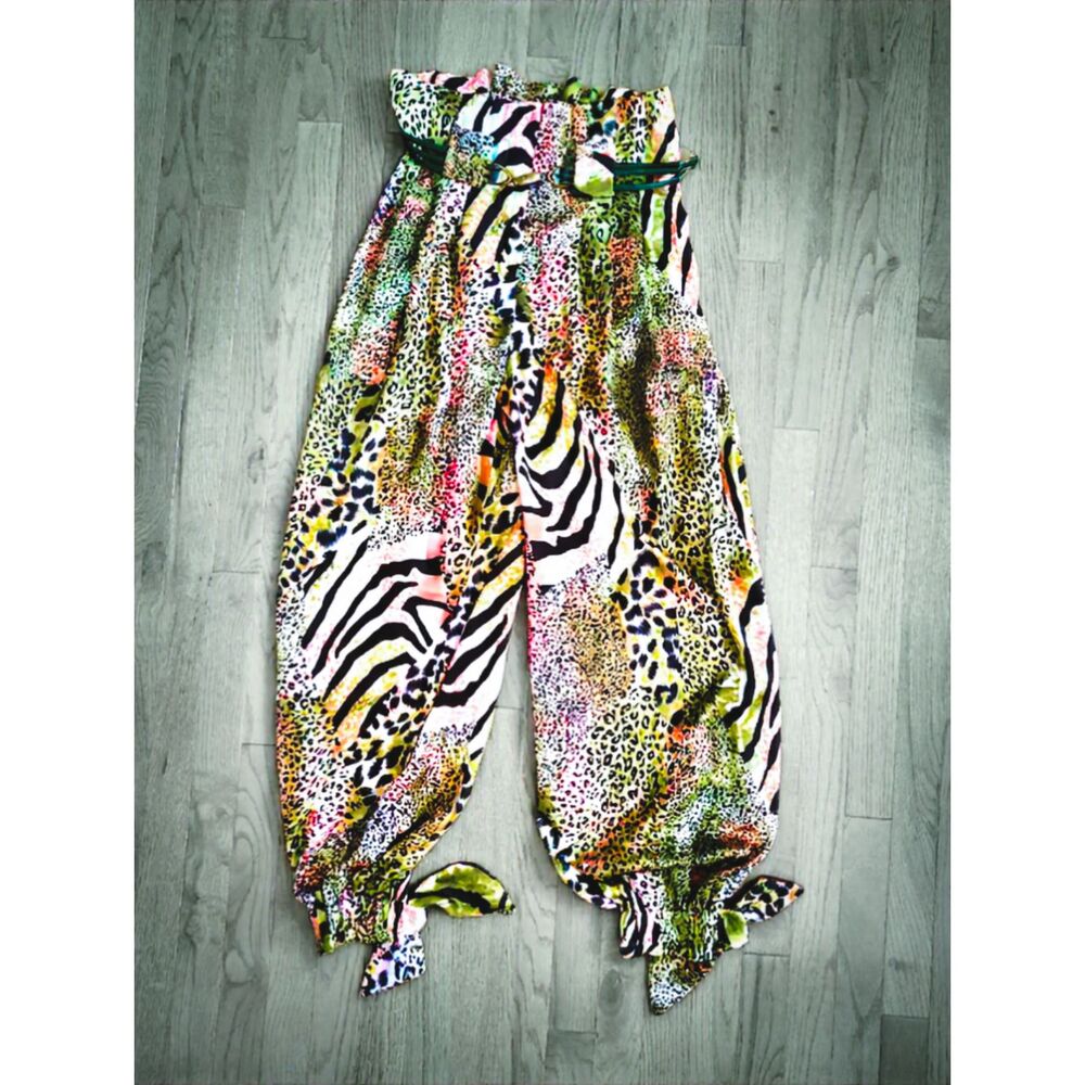 Gracia Animal Print Harem Pants S Leopard Zebra Bohemian Coachella Festival